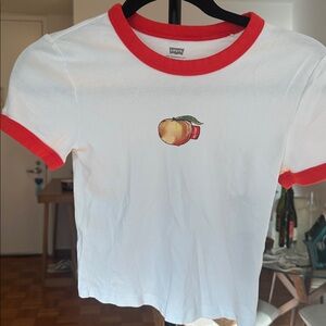 Levi's White and Red Ringer Tee with Peach Graphic